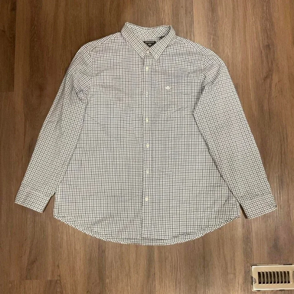 Dockers white and blue checkered button-up shirt